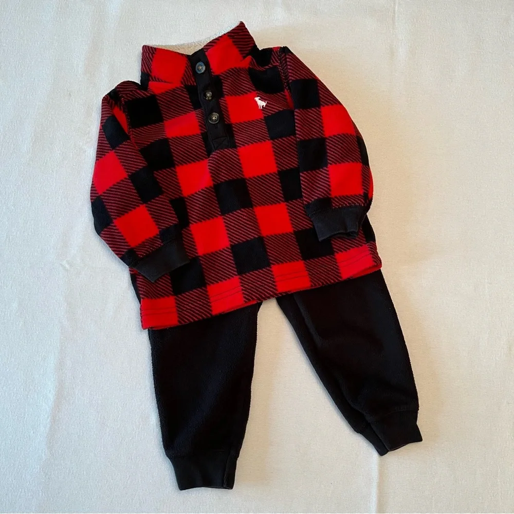Carters 12M Buffalo Check Matching Cozy Fleece Set Fall Winter Holiday Christmas